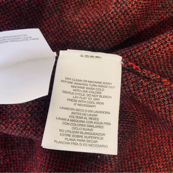 Red/Black Duster Cardigan Diagonal Plaid Long Sleeve Size M Classic Elegant - Picture 7 of 10